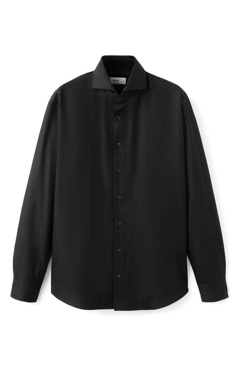 MANGO Regular Fit Cotton Button-Up Shirt, Alternate, color, Black