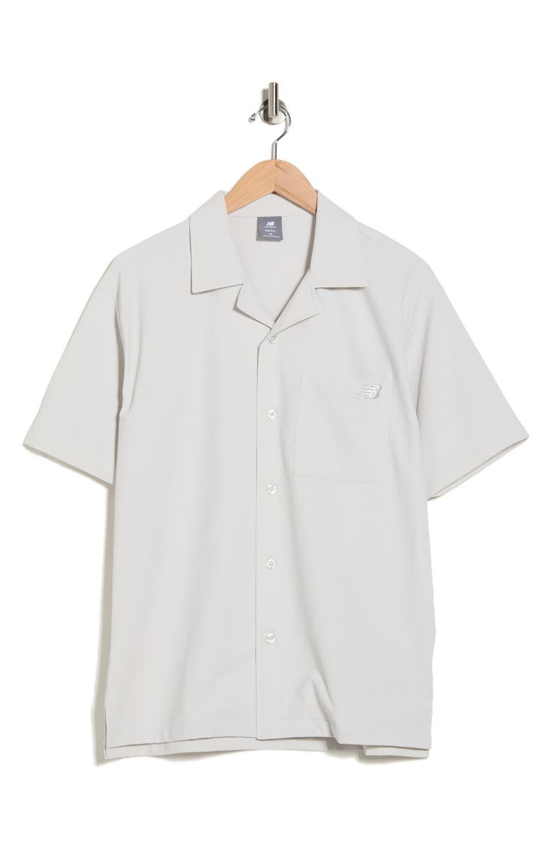 New Balance Seersucker Short Sleeve Button-Up Shirt, Alternate, color, Grey