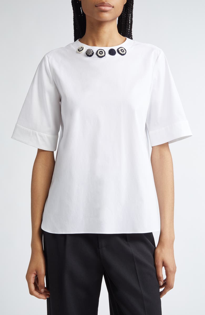 Max Mara Dora Embellished Stretch Poplin Top, Main, color,