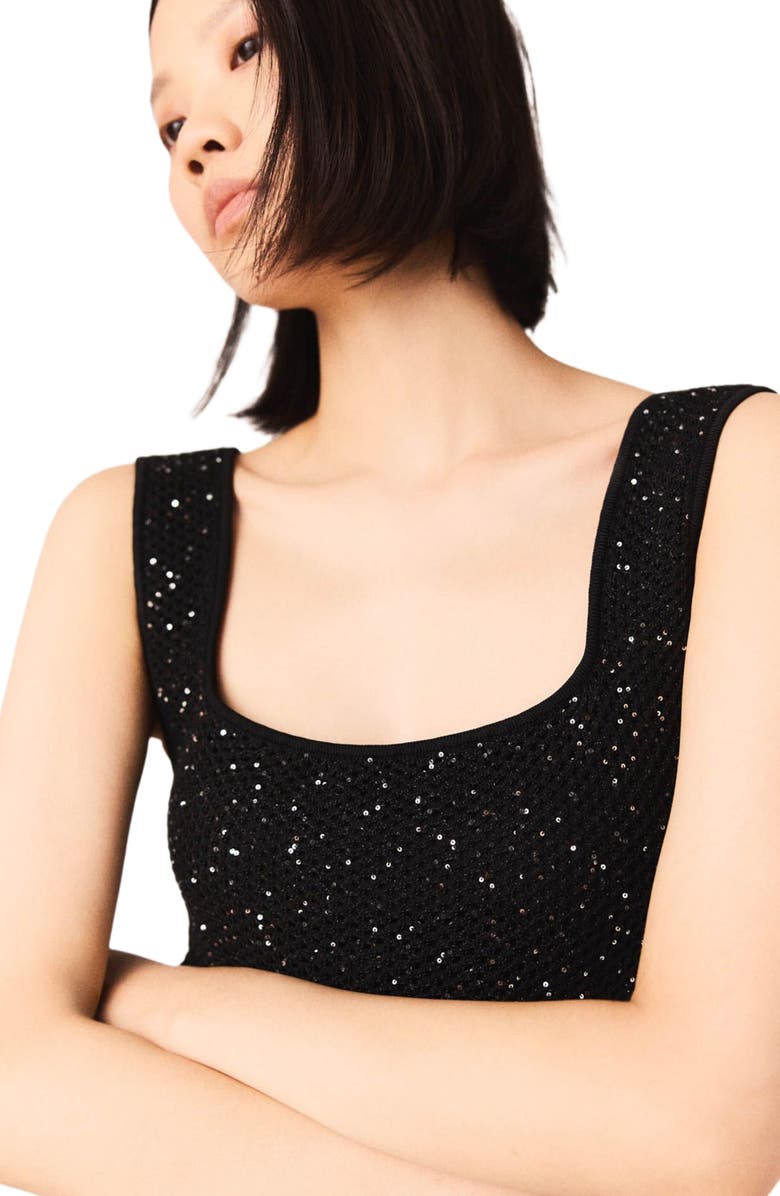 maje Rhinestone knit maxi dress, Alternate, color, Black