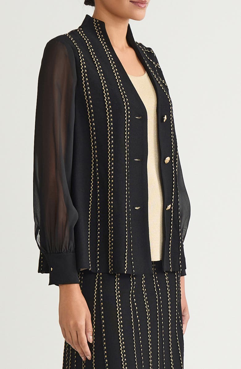 Ming Wang Metallic Stripe Cardigan, Alternate, color, Black/ Gold