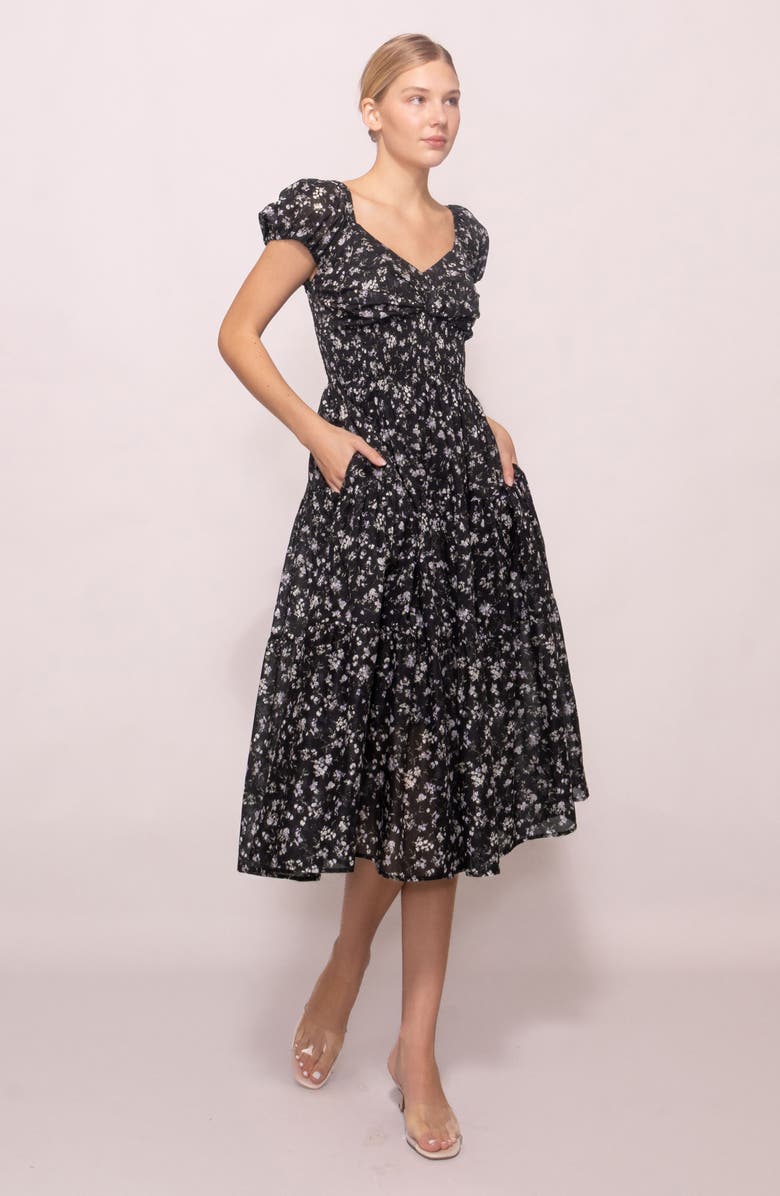 MELLODAY Ditsy Print Midi Dress, Alternate, color, Black Lilac