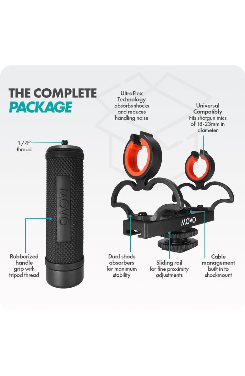MOVO SM6H Ultraflex Premium Shockmount for Shotgun Microphones with Grip Handle, Alternate, color, Black
