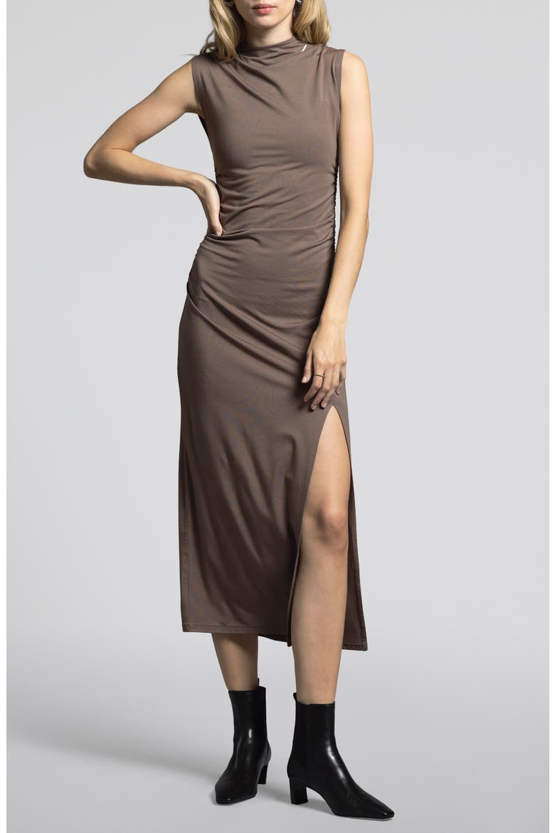 Rose Ruched Mock Neck Maxi Dress, Main, color, DARK LILAC