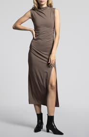 WEEKEND LOS ANGELES Rose Ruched Mock Neck Maxi Dress