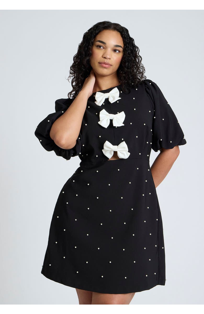 ELOQUII Pearl Mini Dress With Bows, Alternate, color, Black Onyx