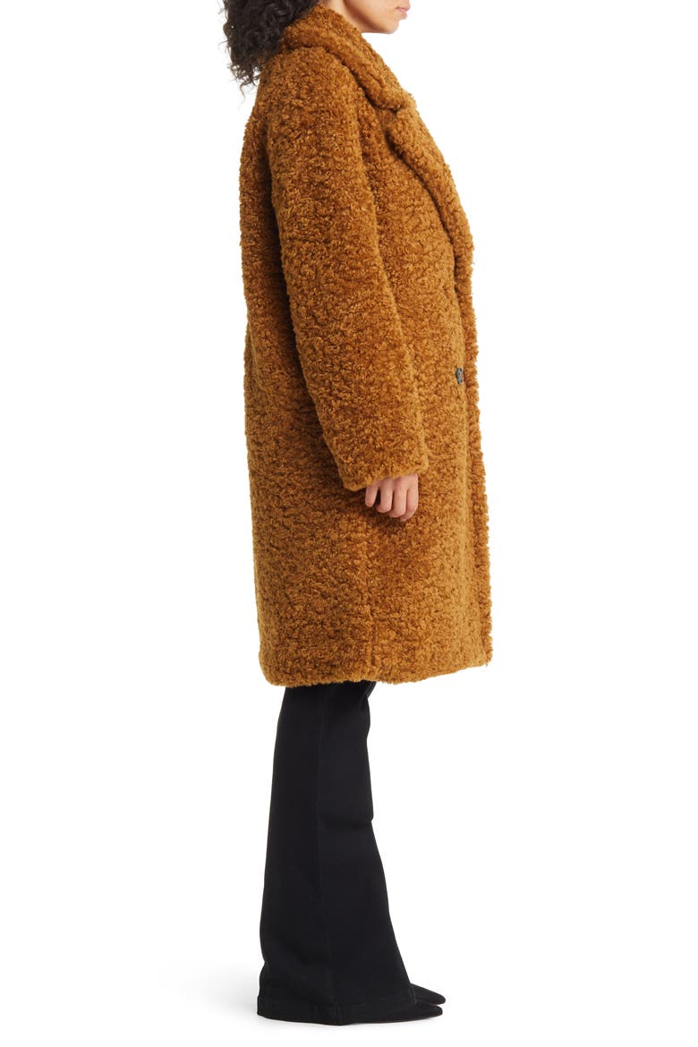 Double Breasted Faux Fur Teddy Coat, Alternate, color, TOFFEE