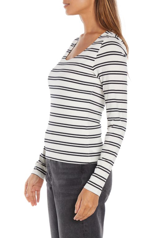Three Dots Stripe Scoop Neck Stretch Cotton Top In Egret/black Stripe