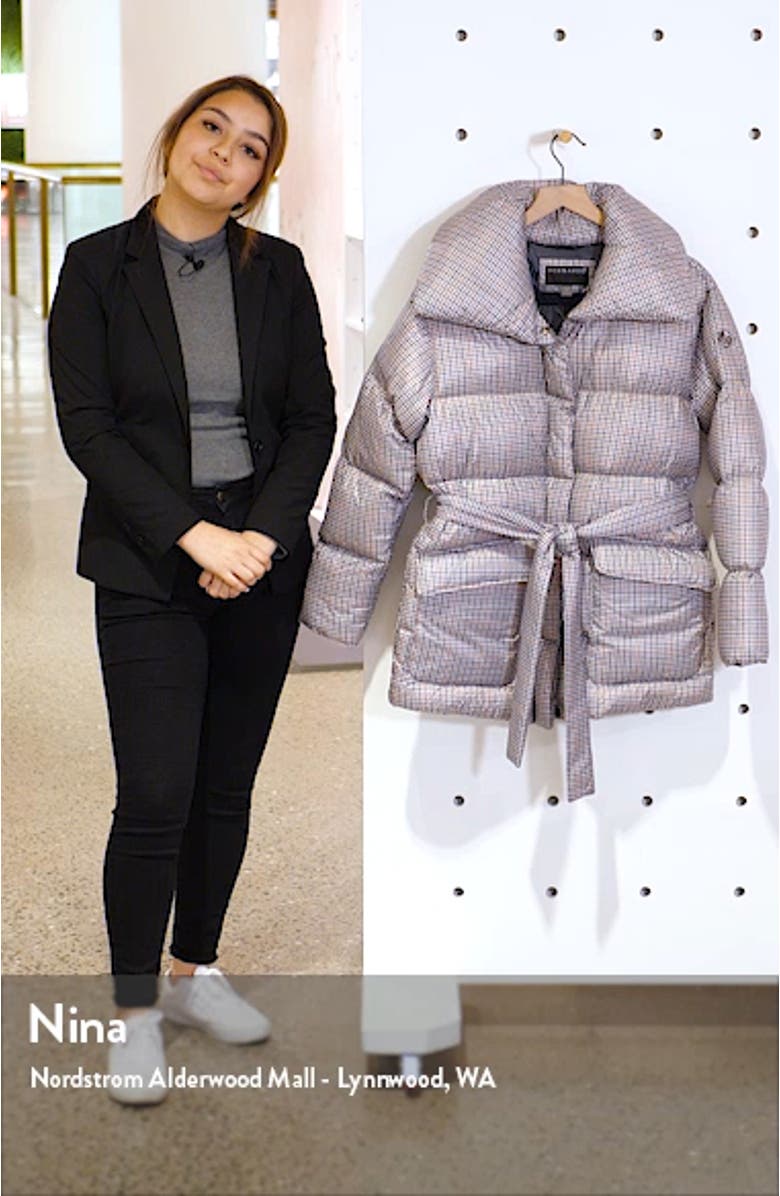 Herringbone Print Belted Puffer Coat, sales video thumbnail