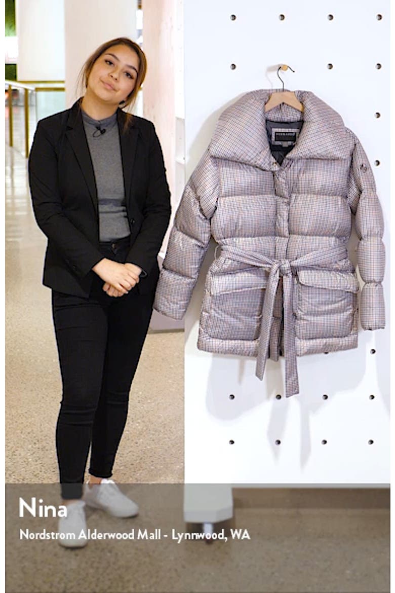 Herringbone Print Belted Puffer Coat video