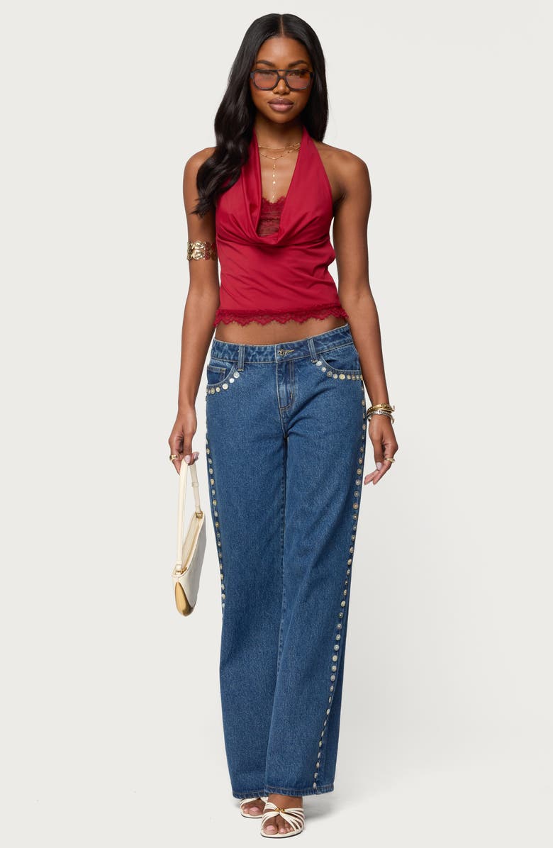 EDIKTED Lacy Cowl Neck Halter Top, Alternate, color,