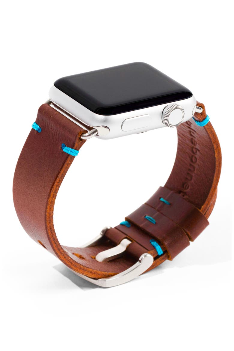 The Maverick Italian Leather Apple Watch Band, Main, color, BROWN