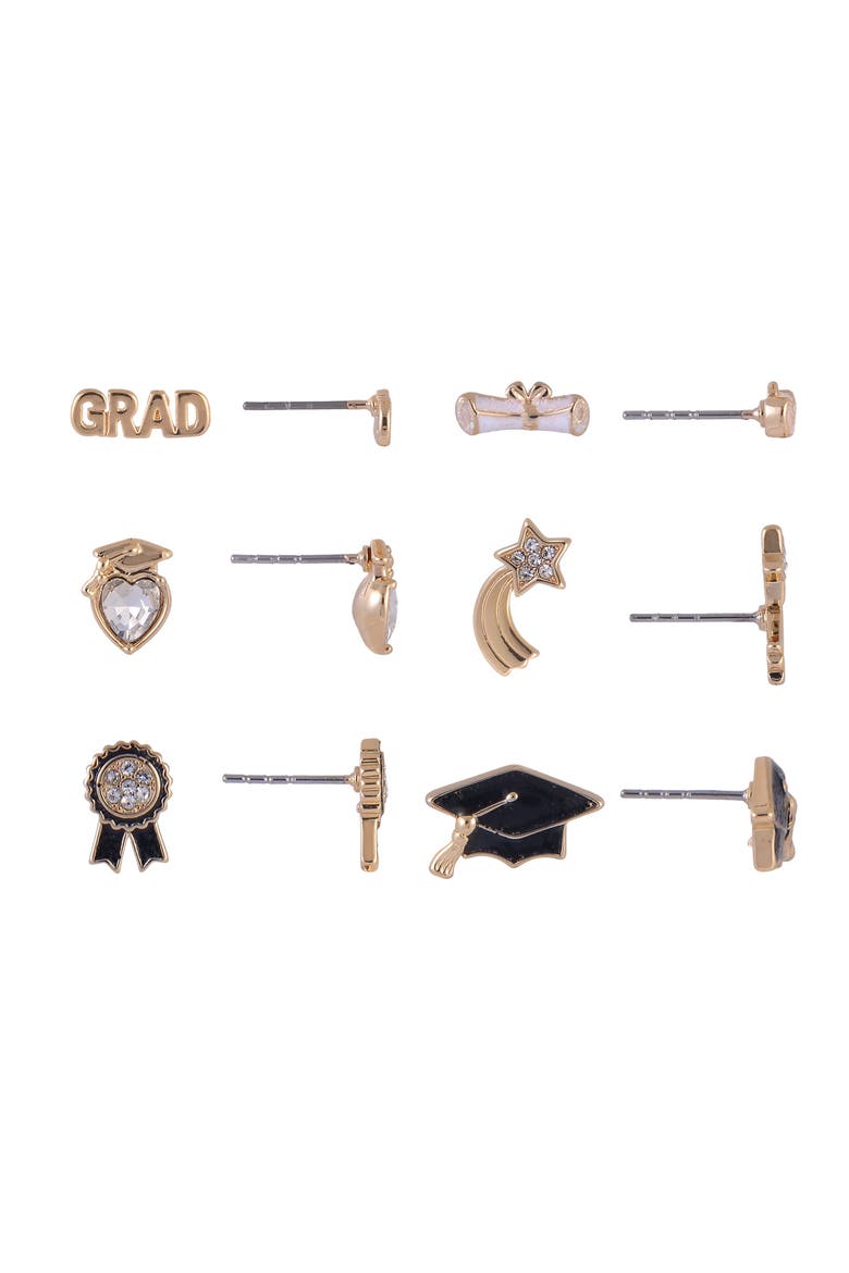 Graduation 6 Pack Stud Earring Set, Alternate, color, Black