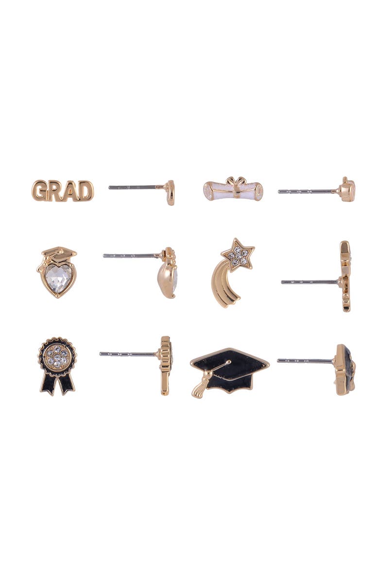 Hallmark Graduation 6 Pack Stud Earring Set, Alternate, color, Black