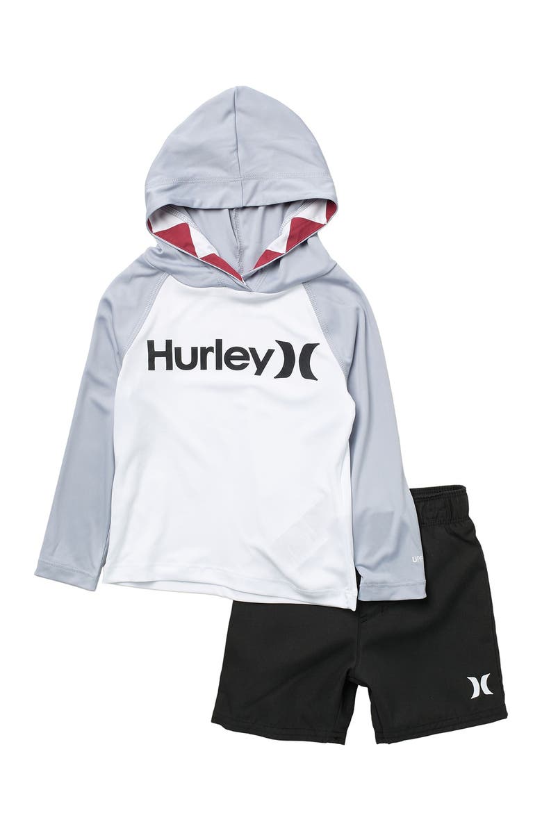 Hurley Dri-FIT Sharkbait Hooded Rashguard & Swim Trunks Set, Main, color,