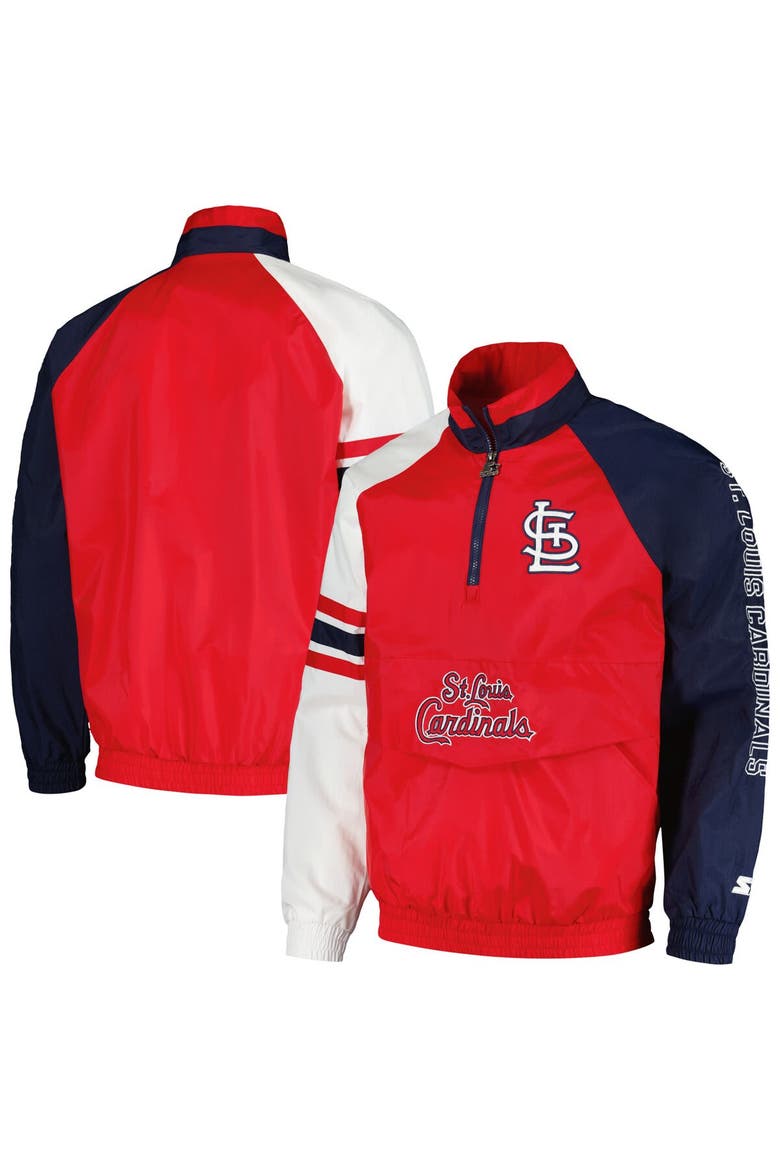 Men's Starter Red/Navy St. Louis Cardinals Elite Raglan Half-Zip Jacket, Main, color, Red
