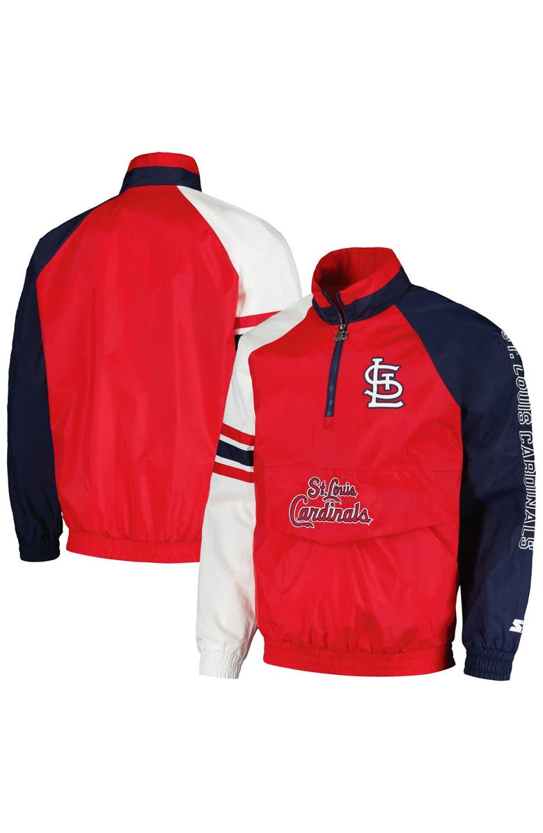 STARTER Men's Starter Red/Navy St. Louis Cardinals Elite Raglan Half-Zip Jacket, Main, color, Red