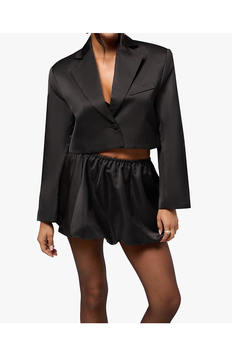 WeWoreWhat Cropped Satin Blazer, Main, color, Black