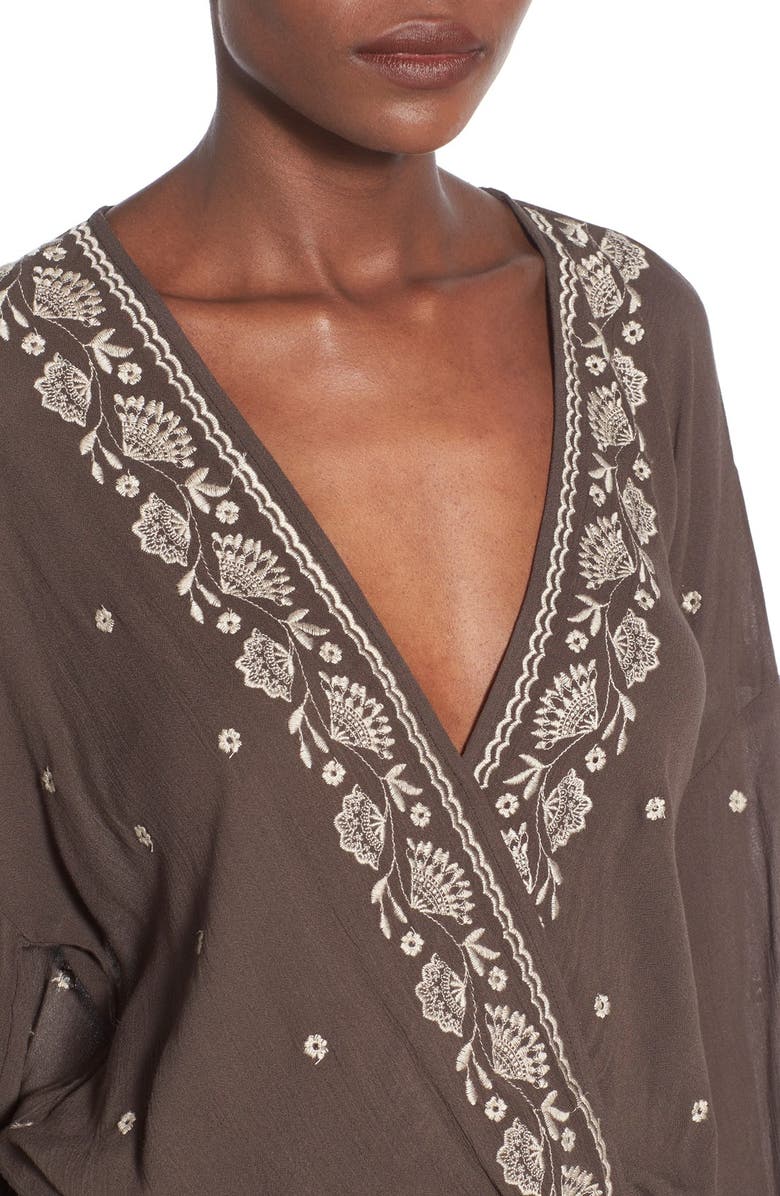 Chloe & Katie Embroidered Surplice Blouse, Alternate, color,