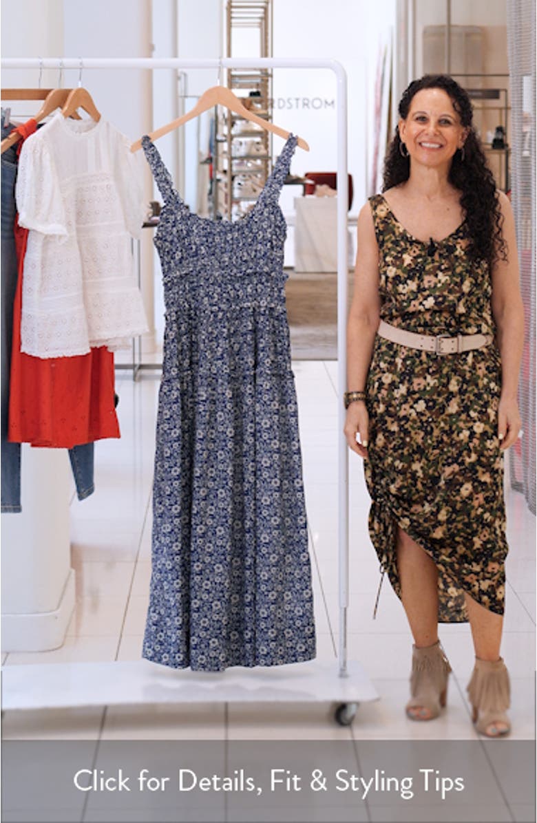 Marianne Floral Print Smocked Maxi Dress, sales video thumbnail