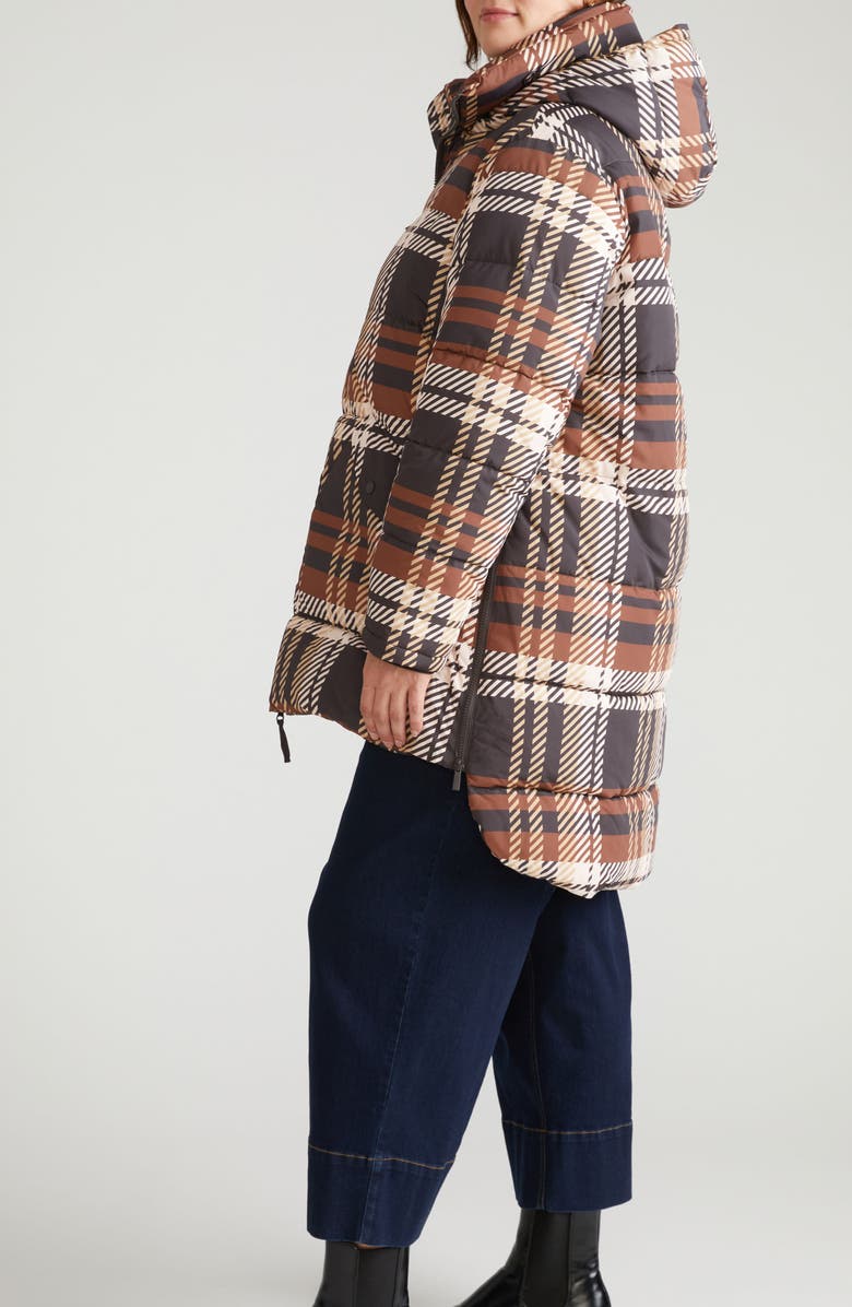 Universal Standard Matterhorn Hooded High-Low Puffer Coat, Alternate, color, Brindle Chai Brown