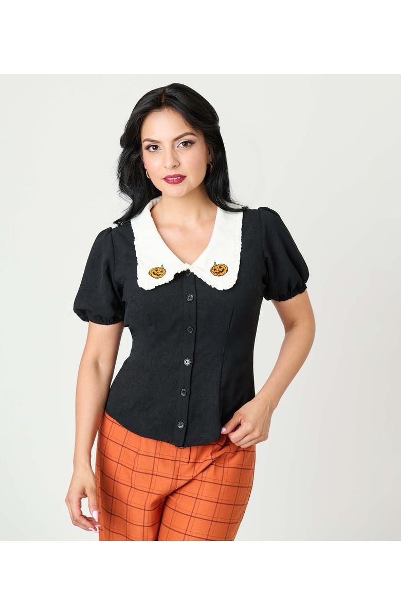 Unique Vintage Short Sleeve Oversized Collar Blouse, Alternate, color, Black