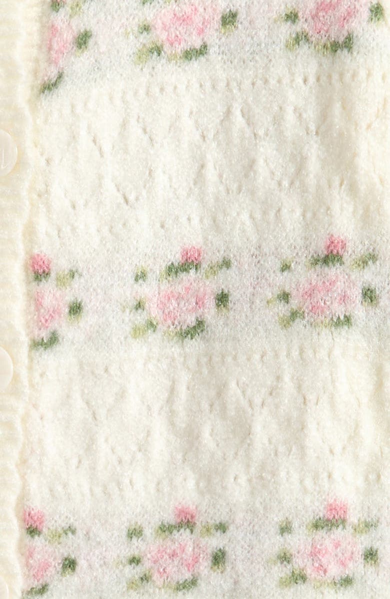 Freshman Kids' Floral Stripe Pointelle Cardigan, Alternate, color, White Combo