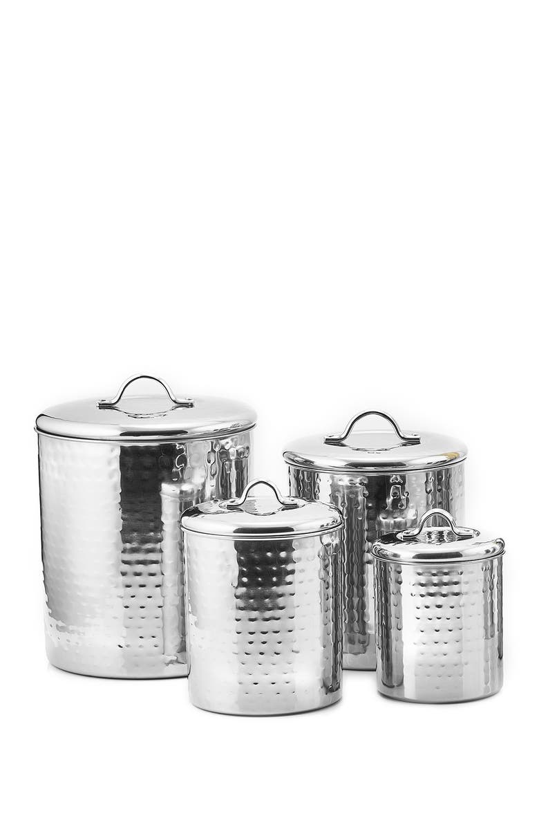 ODI HOUSEWARES Hammered Stainless Steel Canister 4-Piece Set, Main, color, 