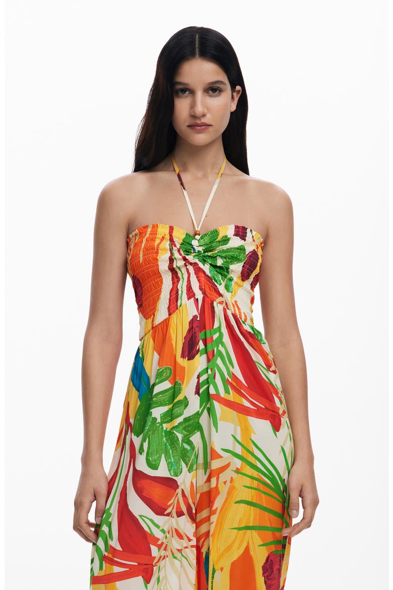 Tropical Print Halter Cover-Up Jumpsuit, Alternate, color, LIGHT BEIGE