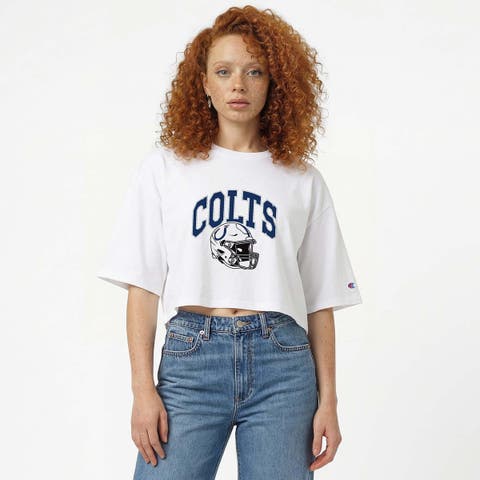 Women's Champion White Indianapolis Colts Boyfriend Cropped T-Shirt