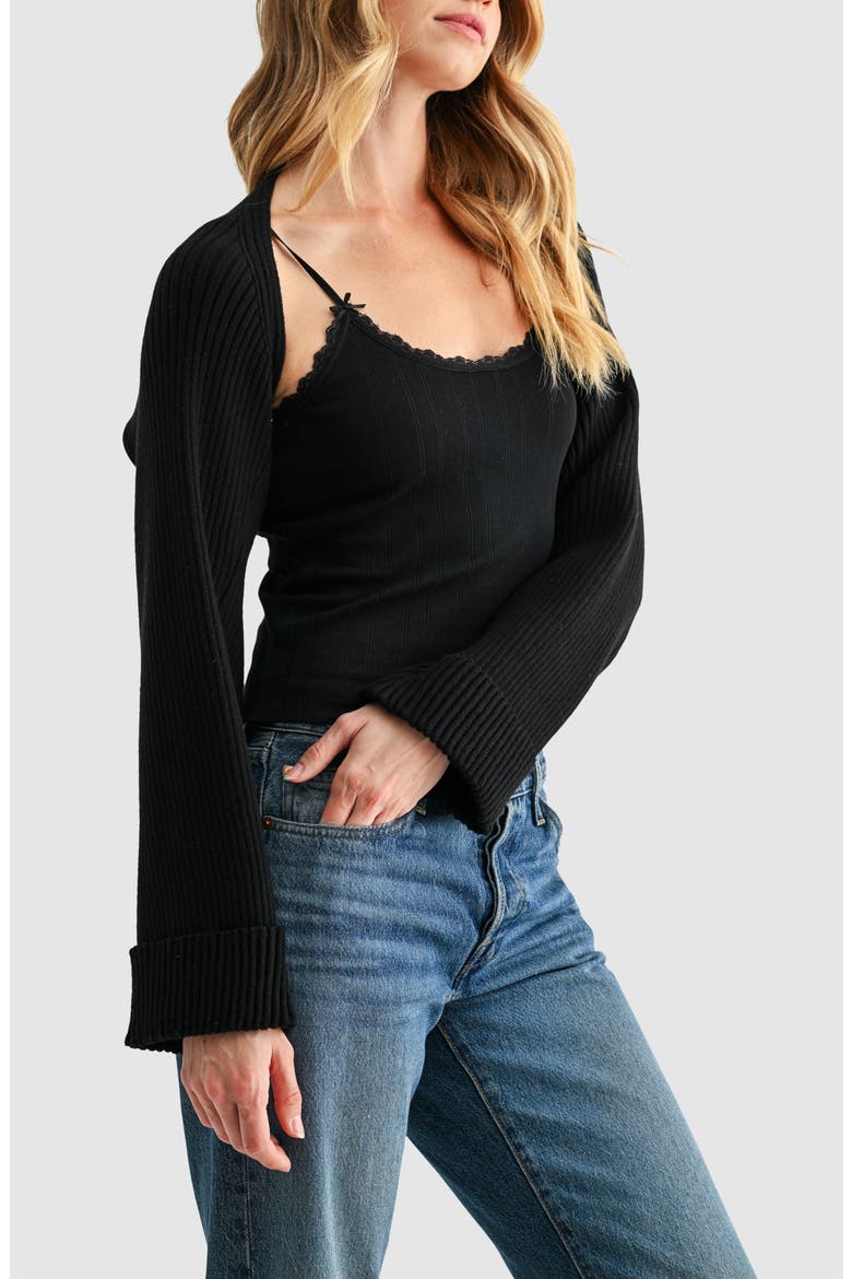 Rib Knit Bolero, Alternate, color, BLACK