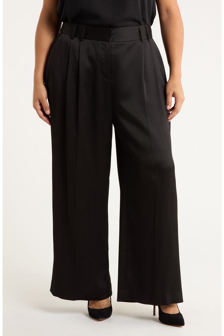 Wide Leg Crinkle Satin Pants, Main, color, BLACK