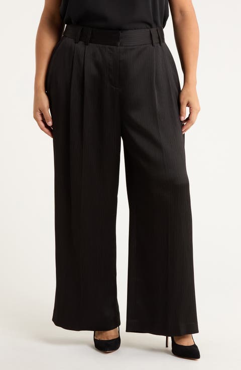 Wide Leg Crinkle Satin Pants (Plus)