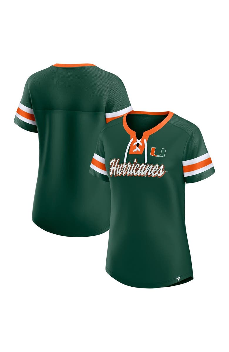 FANATICS Women's Fanatics Green Miami Hurricanes Iconic Athena Lace-Up T-Shirt, Main, color, Green