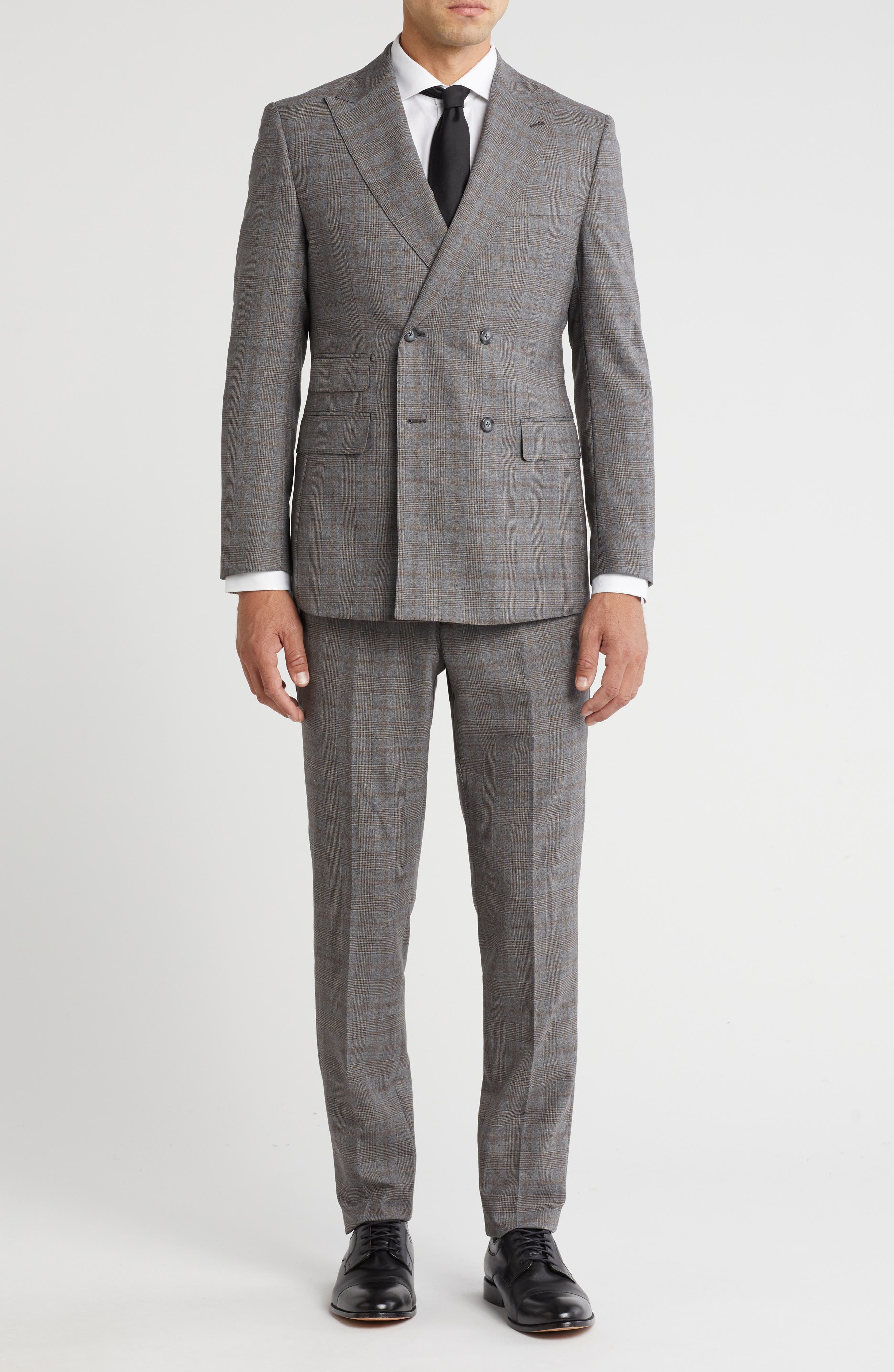English Laundry Plaid Double Breasted Wool Blend Suit