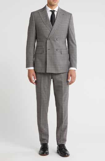 English Laundry Plaid Double Breasted Wool Blend Suit