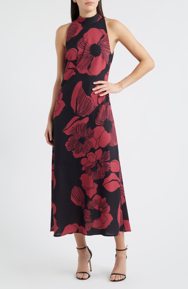 Sam Edelman Floral Print Sleeveless Dress, Main, color, Black/ Wine