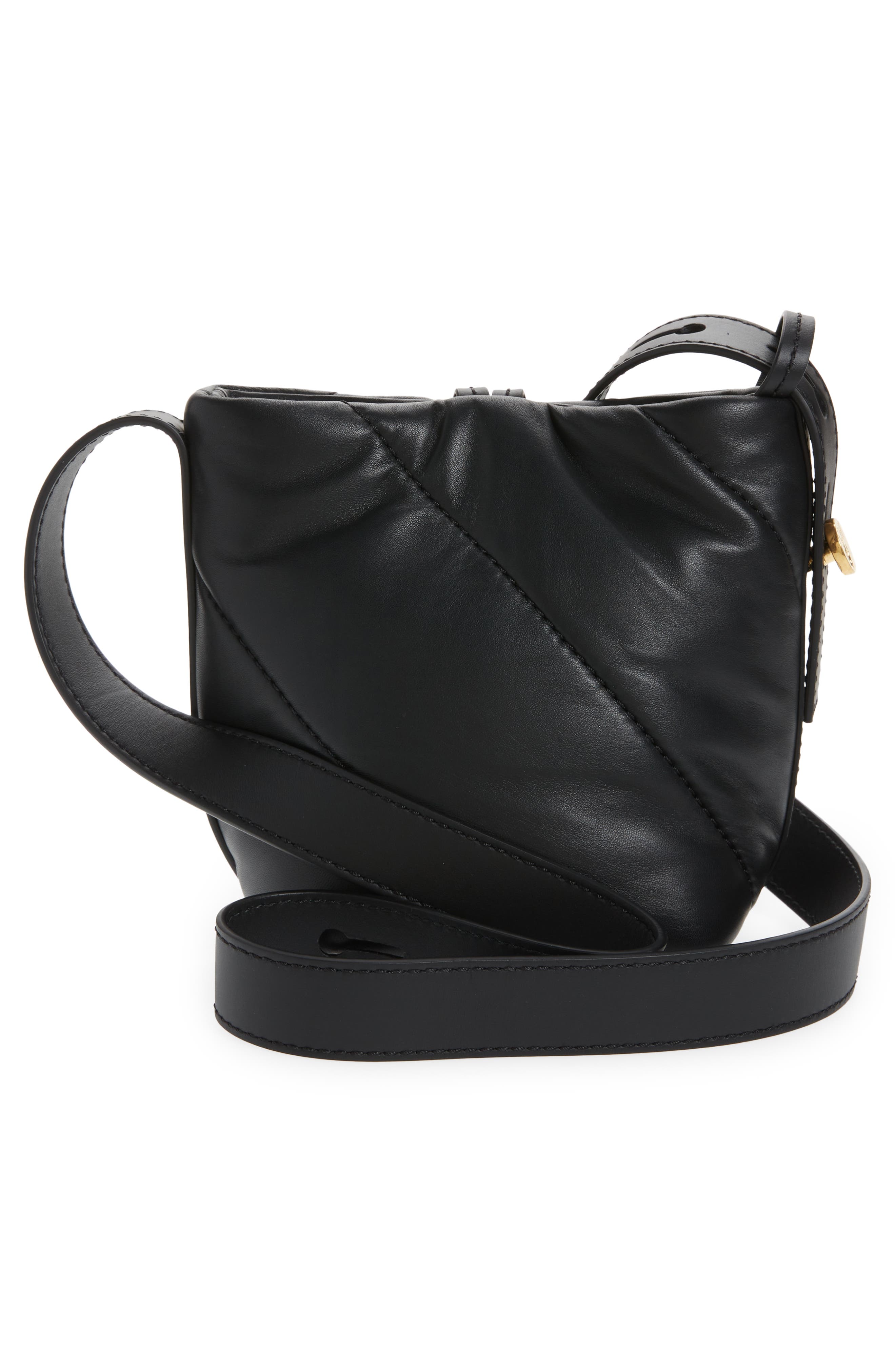 Nailed Quilted Leather Bucket Bag, Alternate, color, BLACK