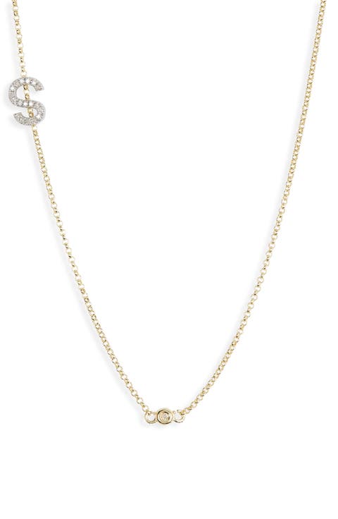 Bezel Diamond Initial Chain Necklace - 0.2ct.