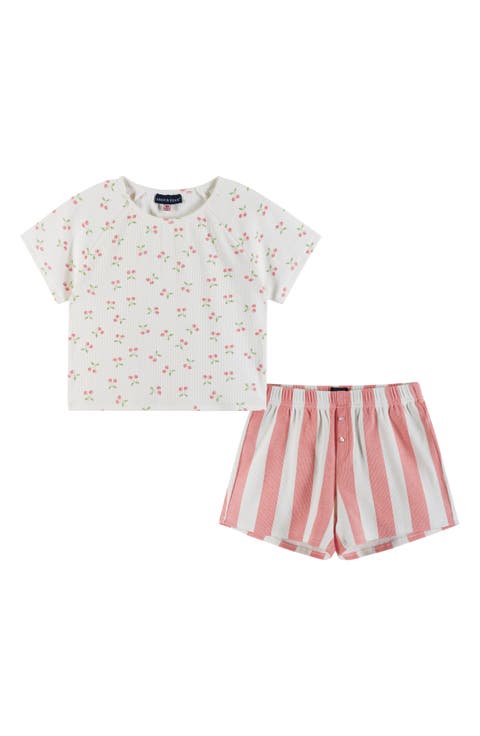 Kids' Cherry Stripe Cotton Short Pajamas (Big Kid)