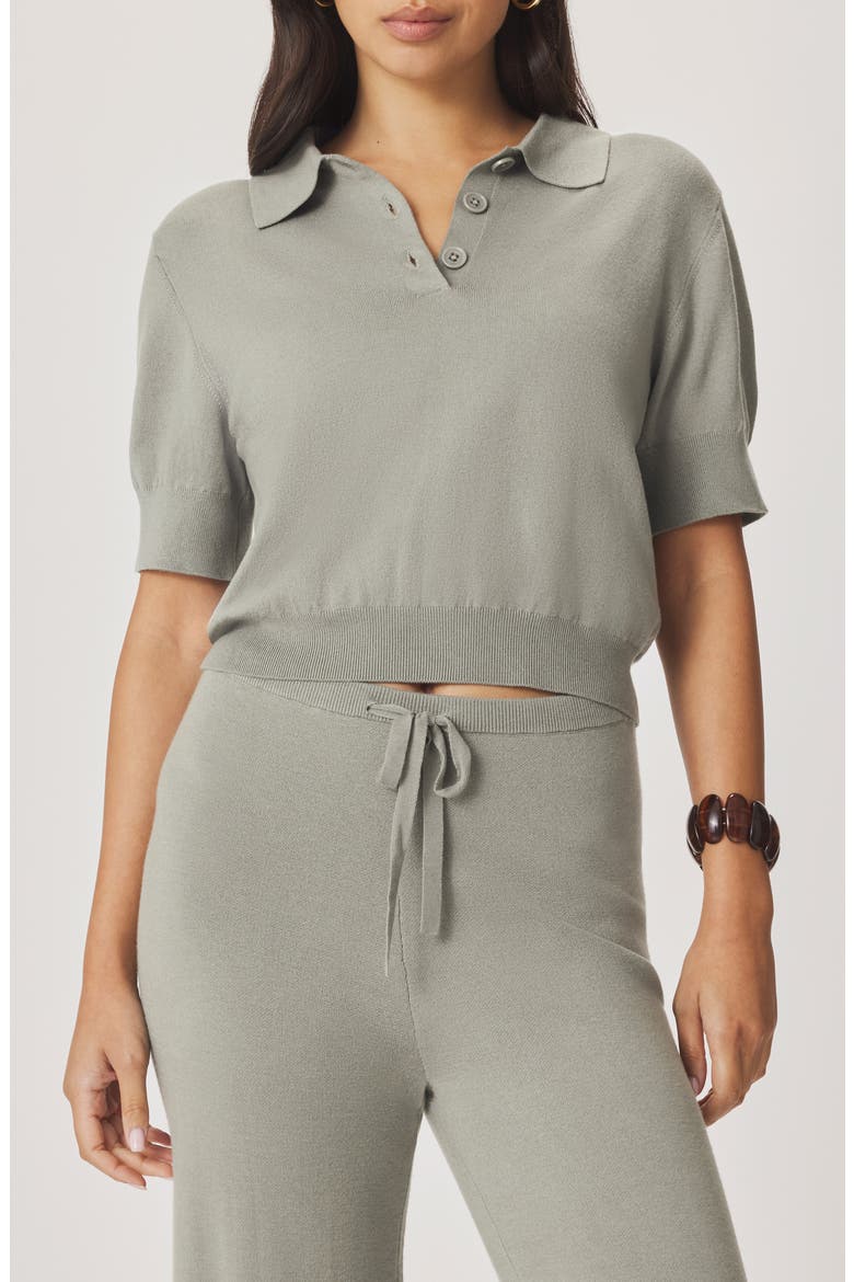 Christa Crop Polo Sweater, Main, color, EUCALYPTUS GREEN