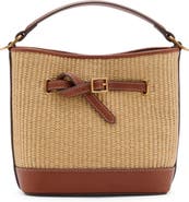 MANGO Canvas & Faux Leather Bucket Bag