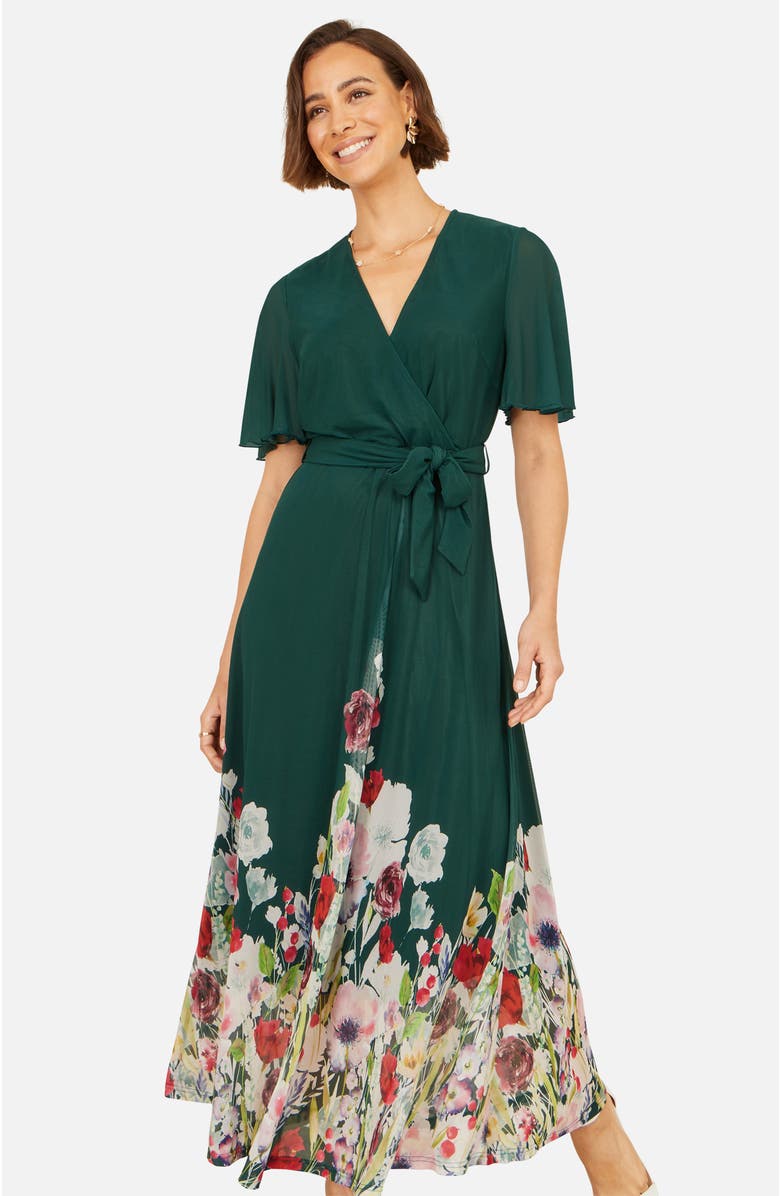 Yumi Mesh Wrap Midi Dress, Main, color, Green