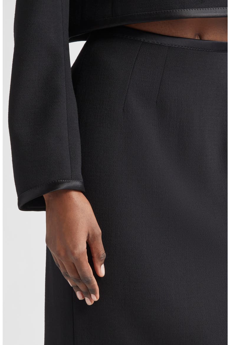 Satin Trim Stretch Crepe Pencil Skirt, Alternate, color, NERO