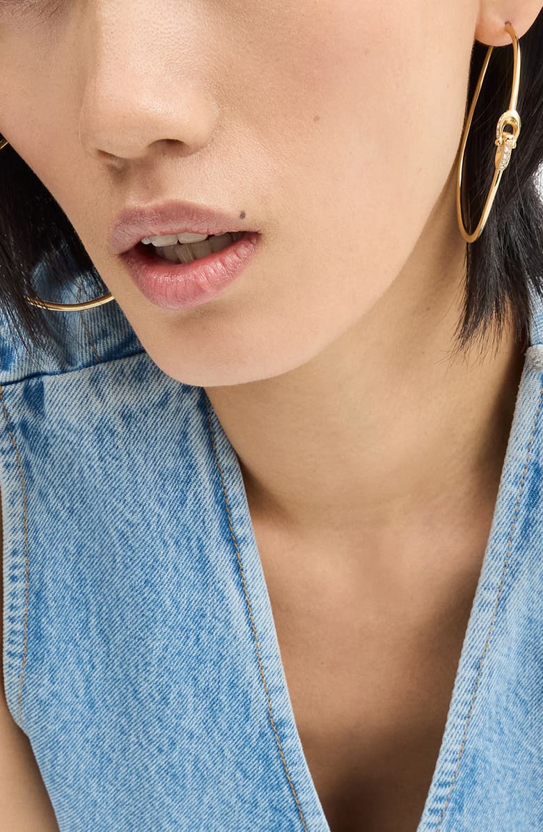 COACH Pavé Interlocked C-Link Hoop Earrings, Alternate, color, Golden Shadow/Gold