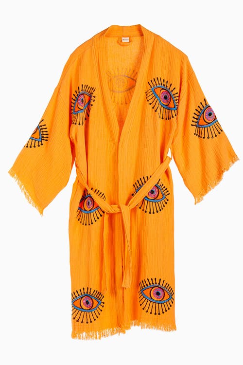 Forever & Always Shoes Aria Evil Eye Handmade Cotton Kimono In Orange