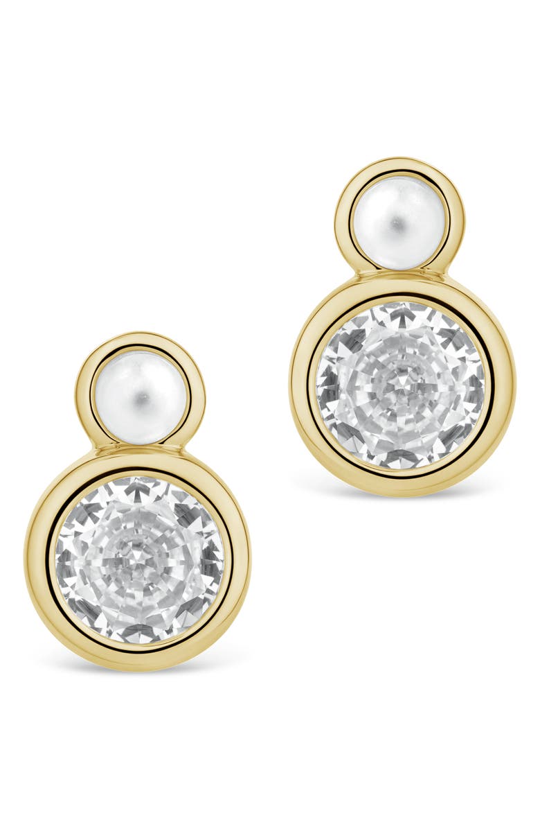 Sterling Forever Helga Cultured Pearl & Crystal Stud Earrings, Alternate, color, Gold
