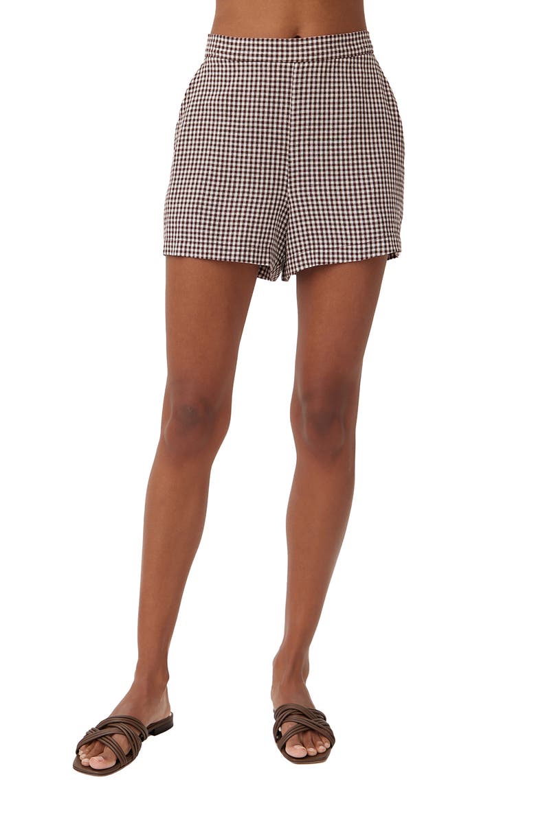 Bella Dahl Gingham Shorts, Main, color, Brown Micro Gingham