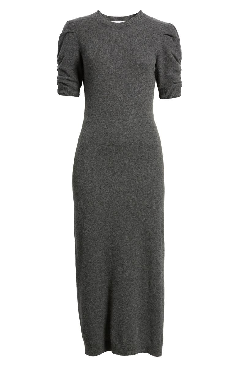 FRAME Ruched Sleeve Recycled Cashmere & Recycled Wool Sweater Dress, Alternate, color, Dark Gris Heather