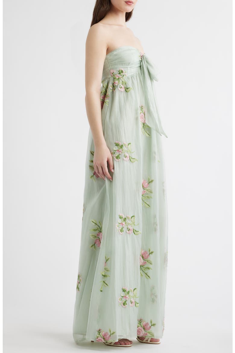 Fiona Floral Embroidery Strapless Dress, Alternate, color, SAGE
